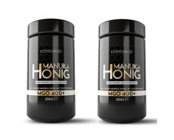 Natrea Manuka Honig im hochwertigen Violettglass | MGO 400+ ✔ Direktimport aus Neuseeland ✔ zertifizierter MGO-Gehalt ✔ 2er Pack (2 x 250 g)
